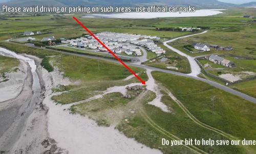 Vehicle damage to important dune area that protects community.